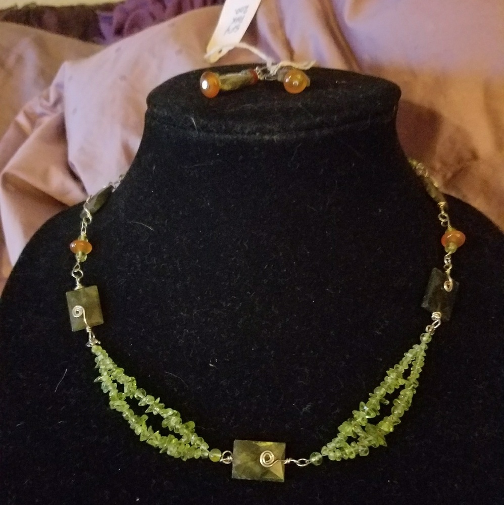 Custom crafted silver and natural stone set